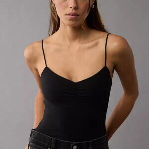 NWT American Eagle Cinch Front Bungee Black Thong Bodysuit